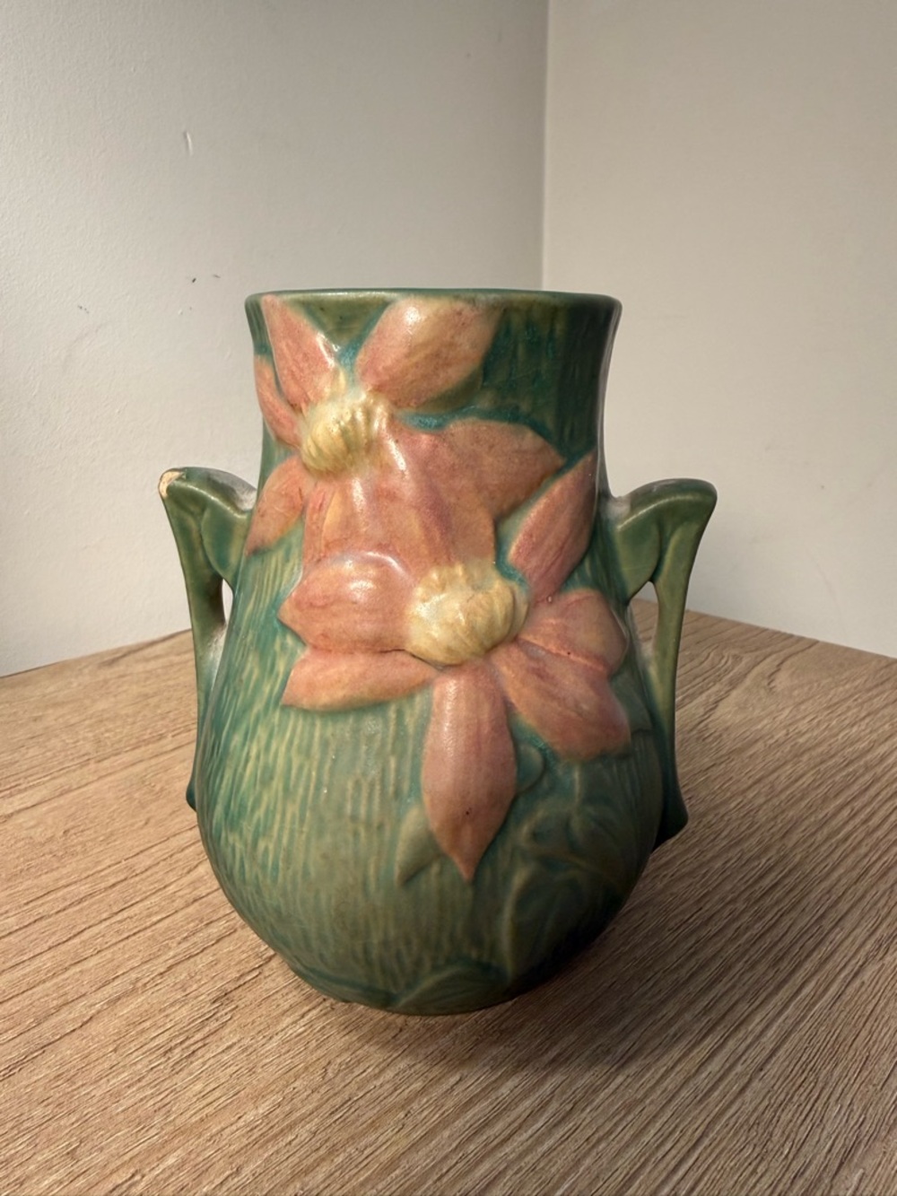 Vintage Roseville Pottery Clematis Vase 103-6 Double Handle